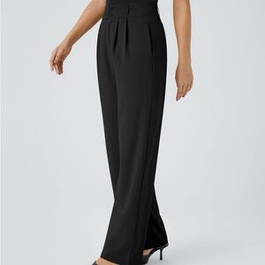 Halara High Waisted Button Zipper Side Pocket Shirred Straight Leg Work Pants